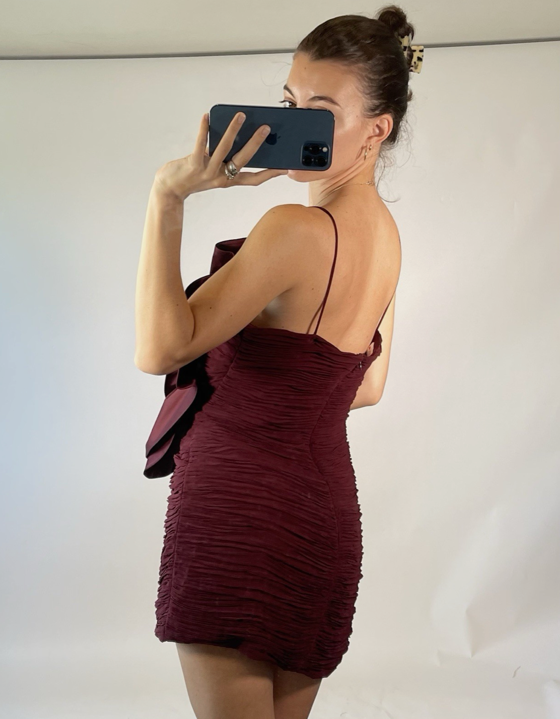 Magda Butrym x H&M Rose Appliquéd Burgundy Satin Mini Dress UK 16