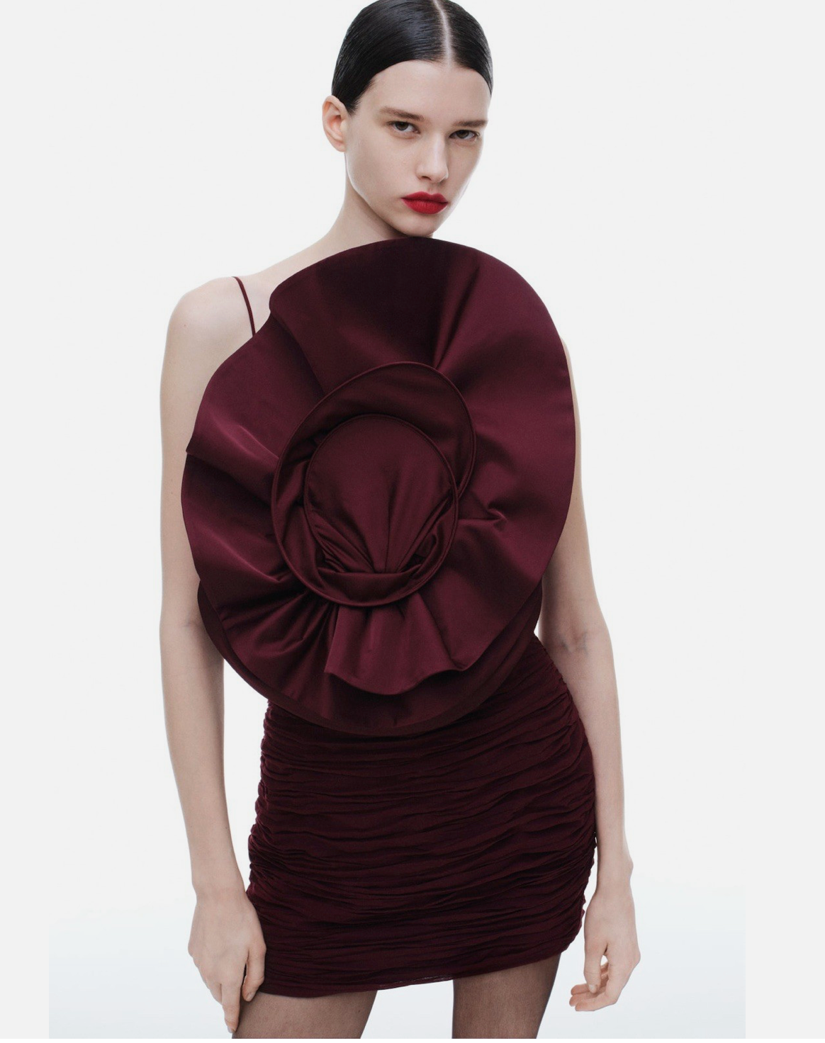 Magda Butrym x H&M Rose Appliquéd Burgundy Satin Mini Dress UK 16