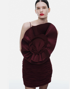 Magda Butrym x H&M Rose Appliquéd Burgundy Satin Mini Dress UK 16