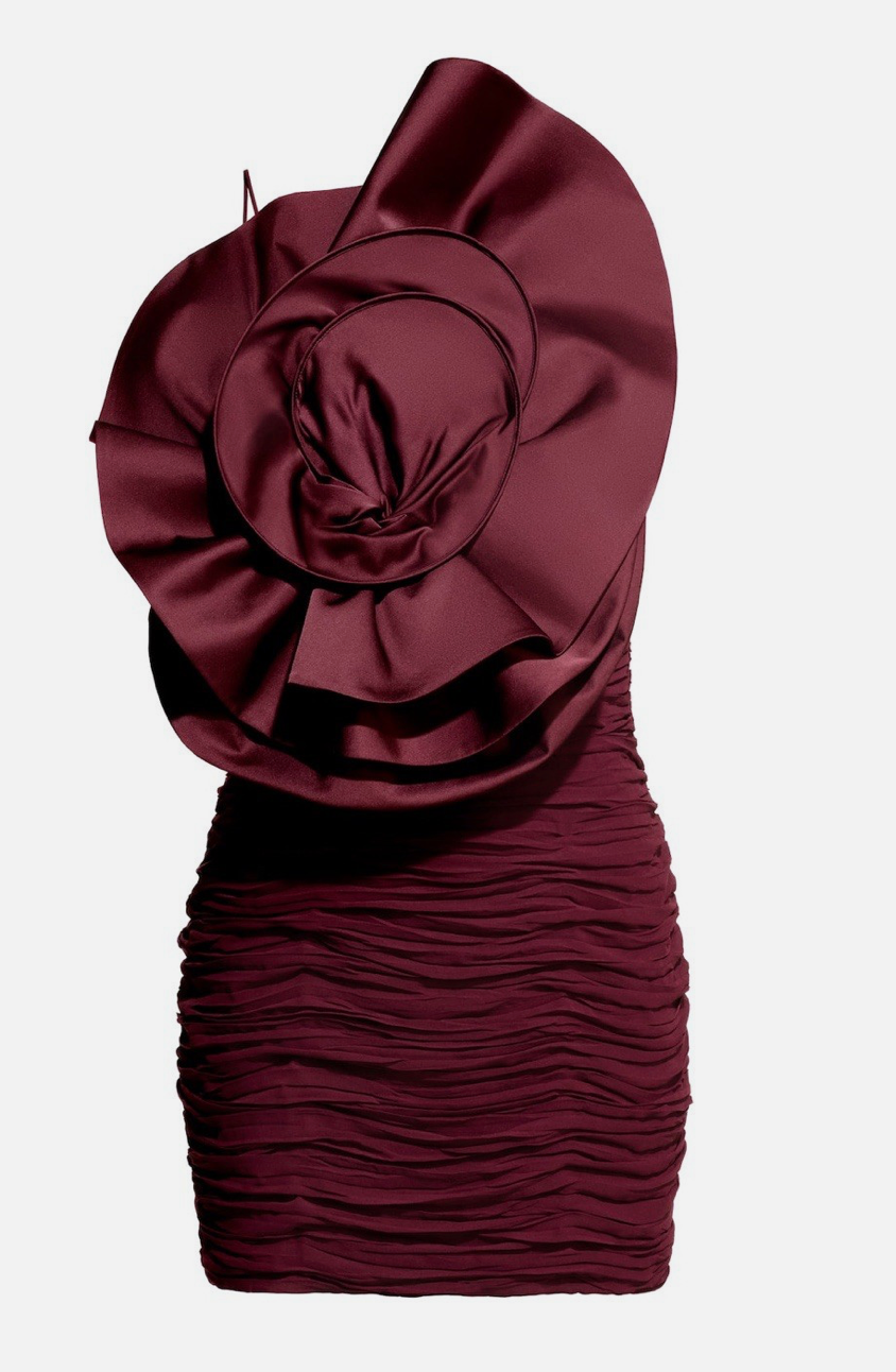Magda Butrym x H&M Rose Appliquéd Burgundy Satin Mini Dress UK 16