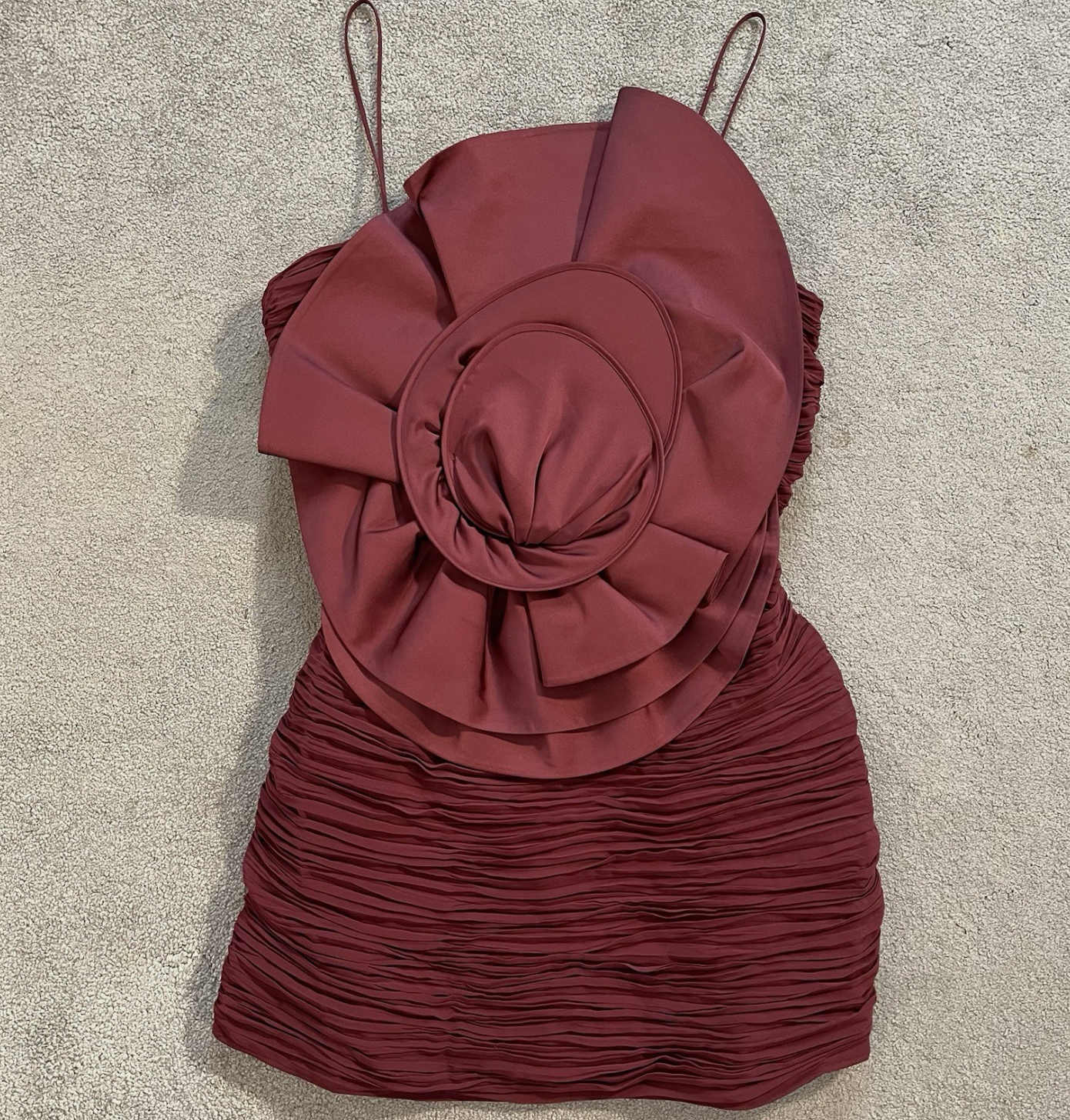 Magda Butrym x H&M Rose Appliquéd Burgundy Satin Mini Dress UK 16
