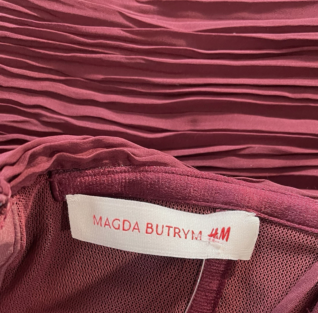 Magda Butrym x H&M Rose Appliquéd Burgundy Satin Mini Dress UK 16