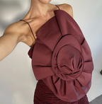 Magda Butrym x H&M Rose Appliquéd Burgundy Satin Mini Dress UK 16