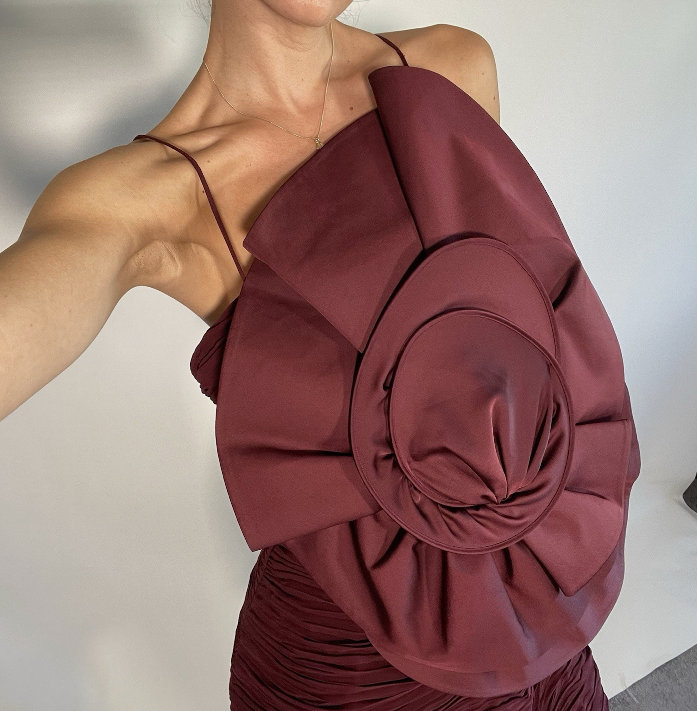 Magda Butrym x H&M Rose Appliquéd Burgundy Satin Mini Dress UK 16