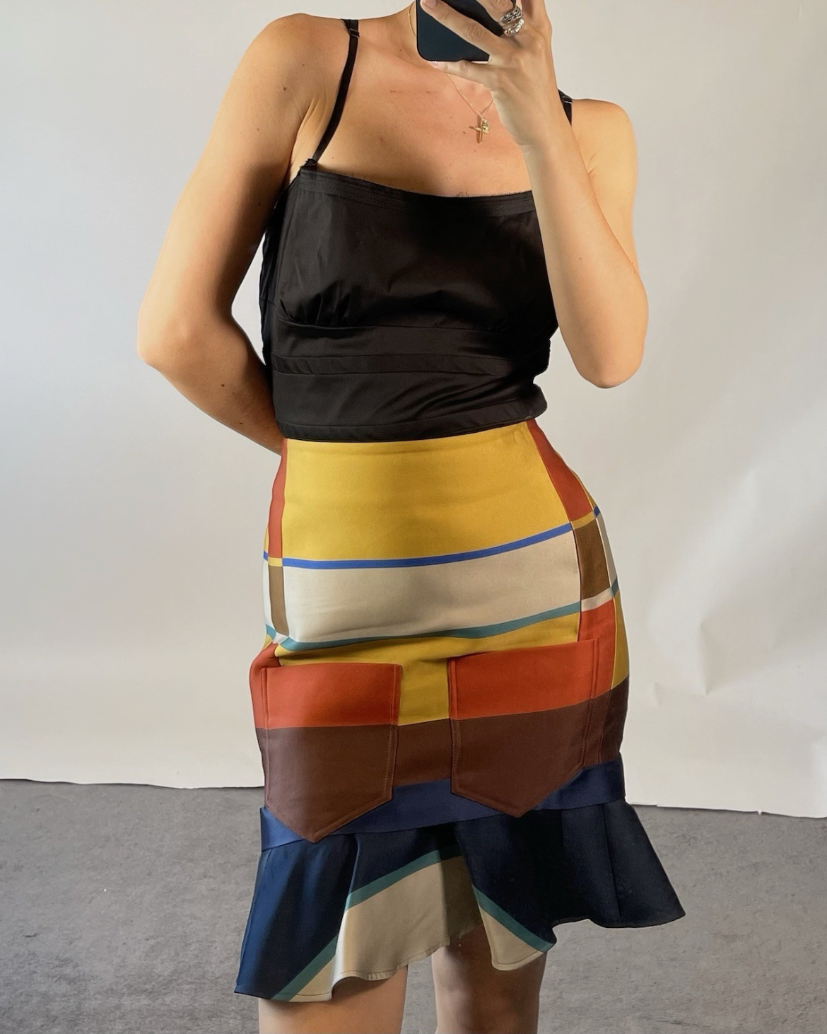Ostwald Helgason Striped Silk Mini Skirt UK8