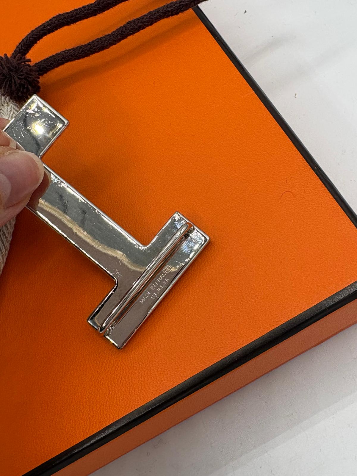 Hermes Navy Leather Belt Size 95 Navy 'Quizz' Buckle Silver Trim
