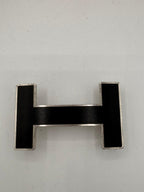 Hermes Navy Leather Belt Size 95 Navy 'Quizz' Buckle Silver Trim