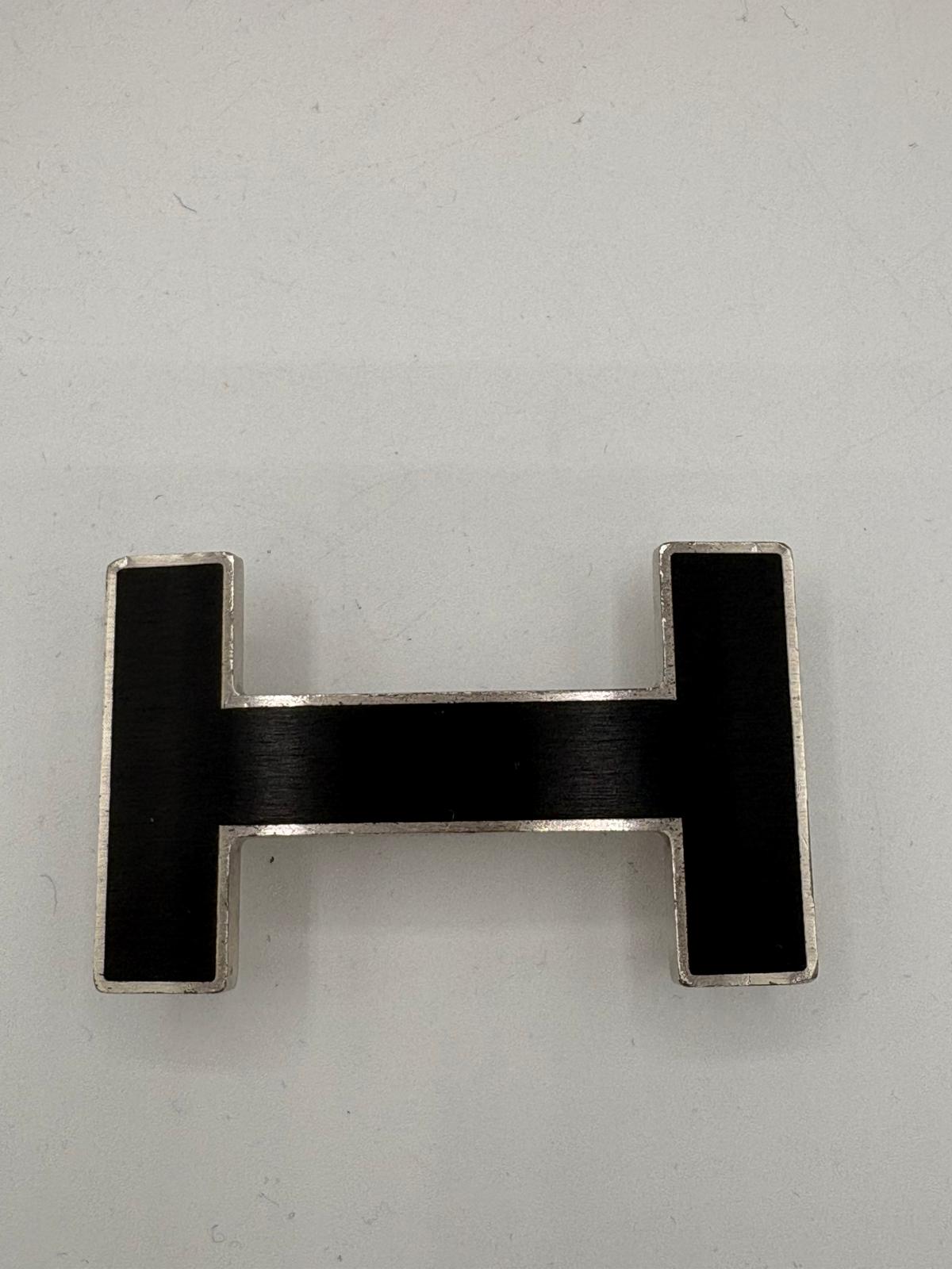 Hermes Navy Leather Belt Size 95 Navy 'Quizz' Buckle Silver Trim