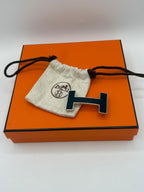 Hermes Navy Leather Belt Size 95 Navy 'Quizz' Buckle Silver Trim