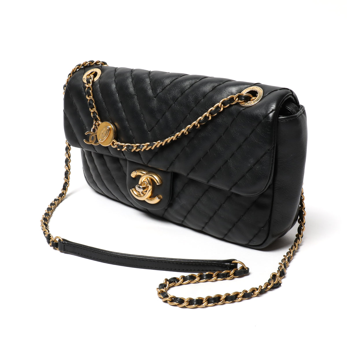 CHANEL Black V Stitch Double Flap Crossbody bag with Gold